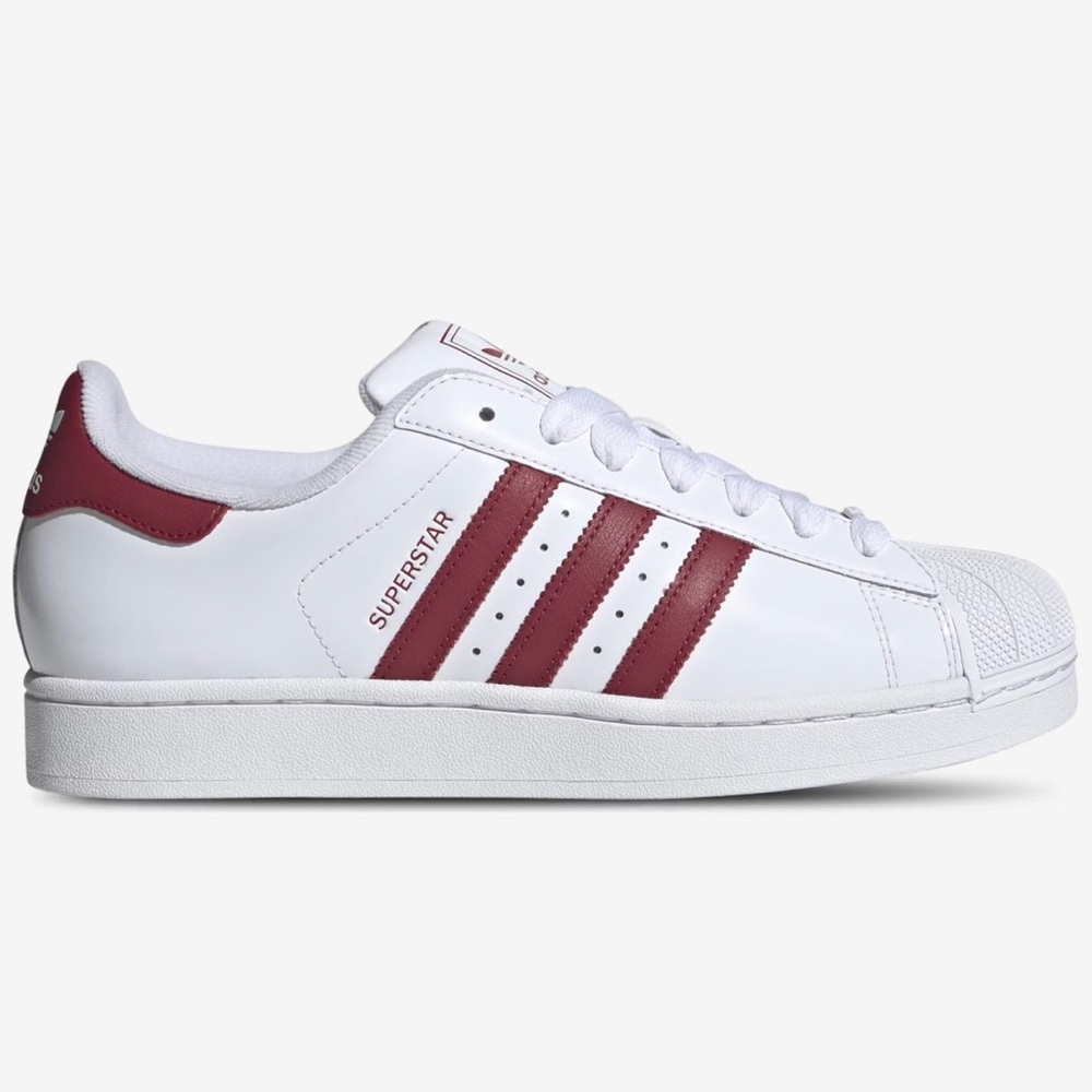 adidas Superstar Leather Sneaker - White with Maroon Stripes